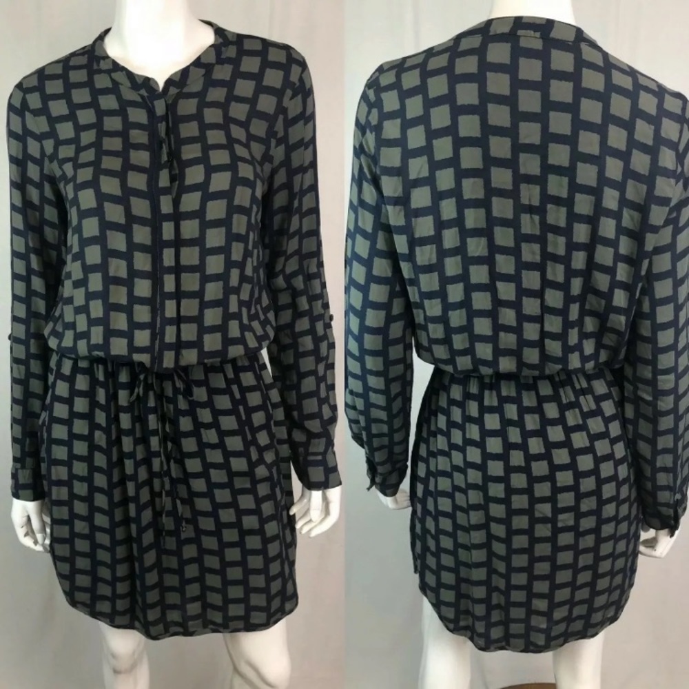 Splendid Button Drawstring Shirt Roll Sleeve Dress - image 1